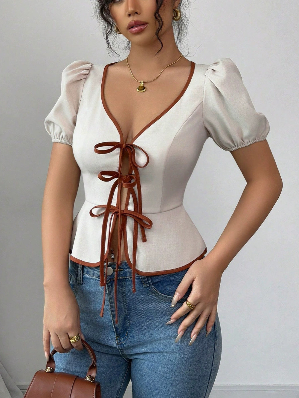 ZARA Sexy Summer Tie Front Slim Fit Polyester Blouse Top